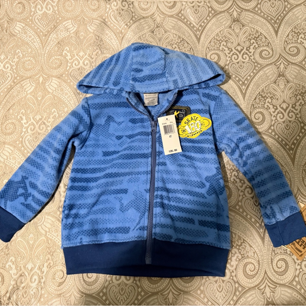 Blue Patterned Zip Hoodie -